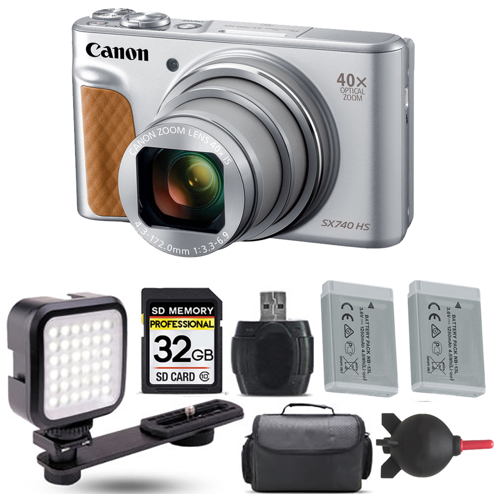 PowerShot SX740 HS Digital Camera (Silver)+ Extra Battery + LED - 32GB Kit *FREE SHIPPING*