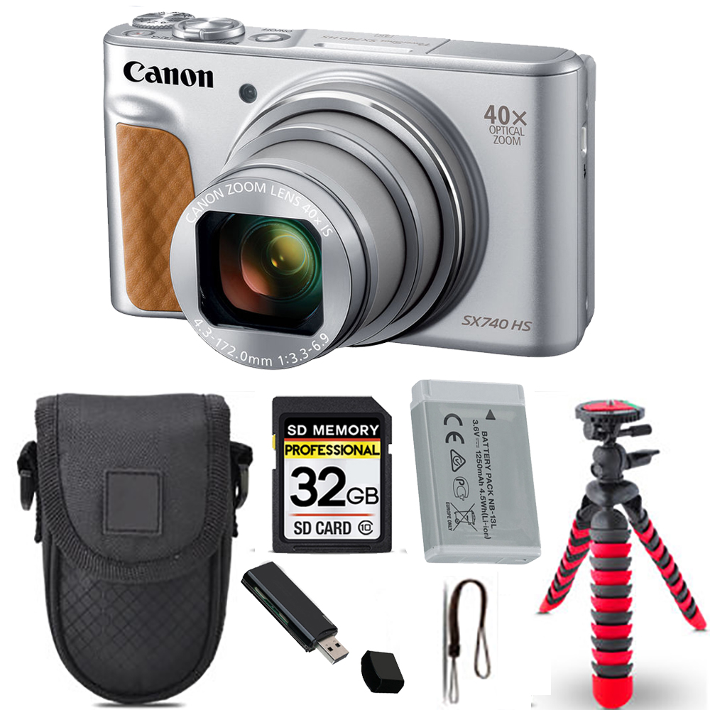 PowerShot SX740 HS Digital Camera (Silver) +Spider Tripod + Case -32GB Kit *FREE SHIPPING*