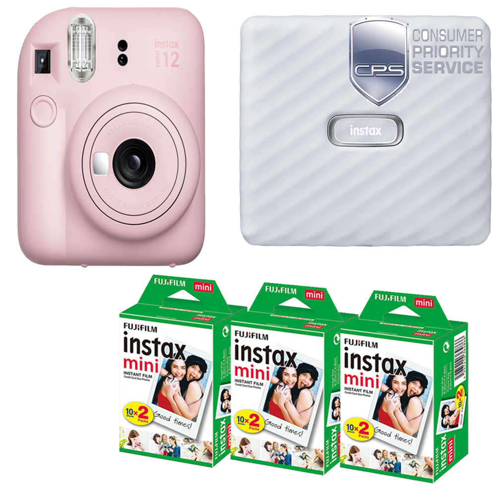 INSTAX MINI 12 Camera Pink + Mini White Printer Kit (3 Pack)+ 1YR WTY *FREE SHIPPING*