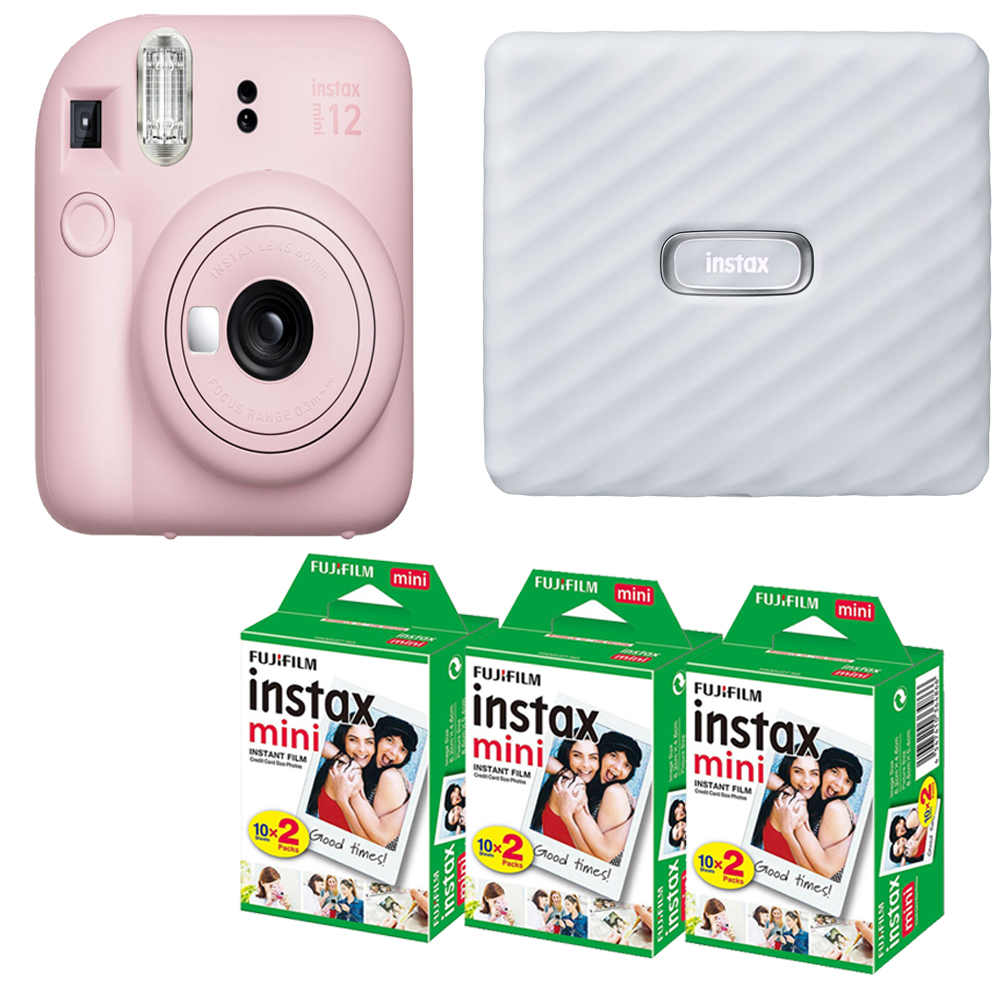 INSTAX MINI 12 Film Camera Pink+Mini Film White Printer Kit -3 Pack *FREE SHIPPING*