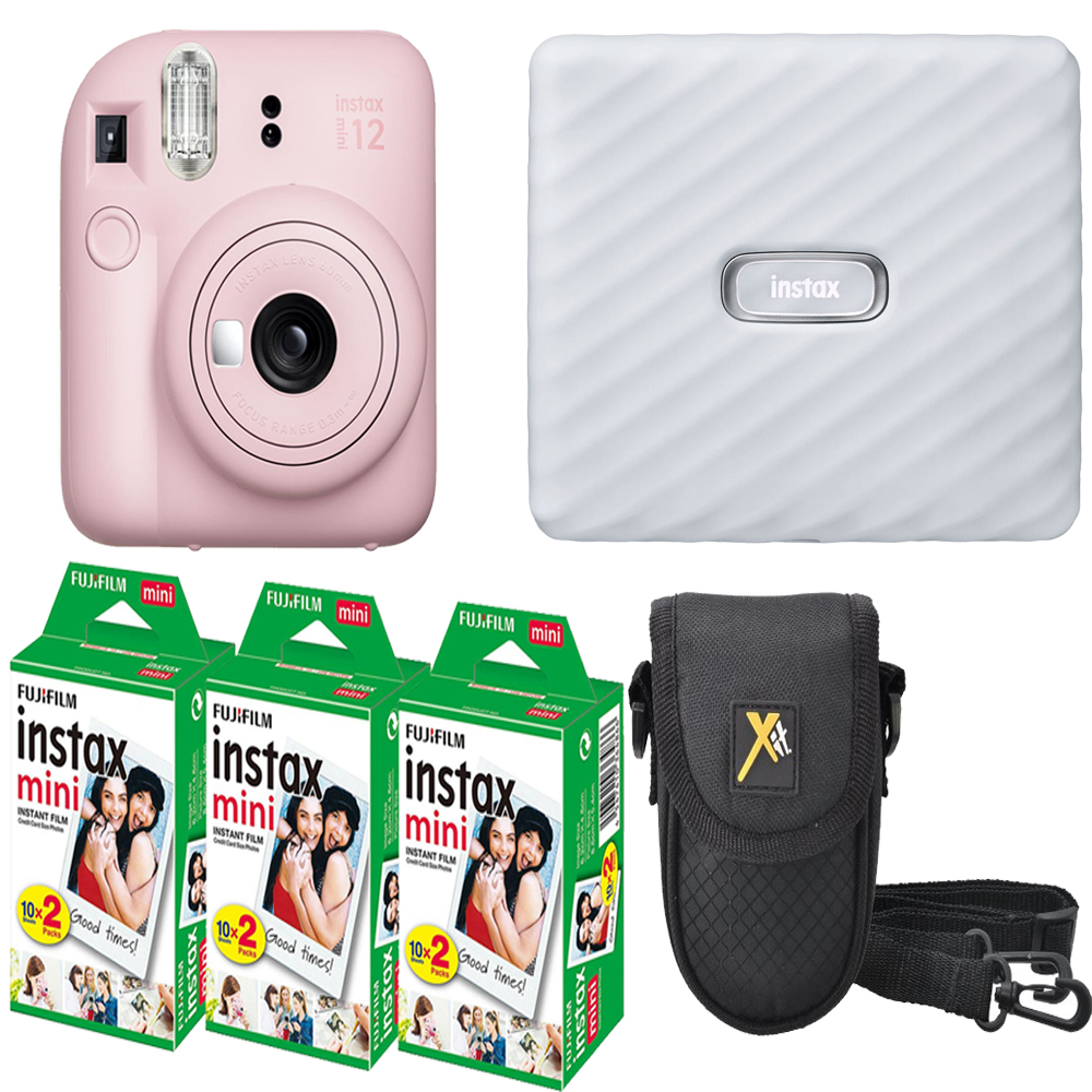 INSTAX MINI 12 Film Camera Pink+Case +Film White Printer Kit -3 Pack *FREE SHIPPING*