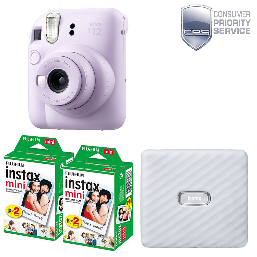 INSTAX MINI 12 Camera Purple + Mini White Printer Kit (2 Pack)+ 1YR WTY *FREE SHIPPING*