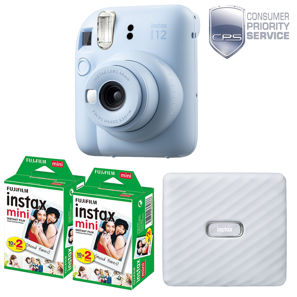 INSTAX MINI 12 Camera Blue + Mini White Printer Kit (2 Pack)+ 1YR WTY *FREE SHIPPING*