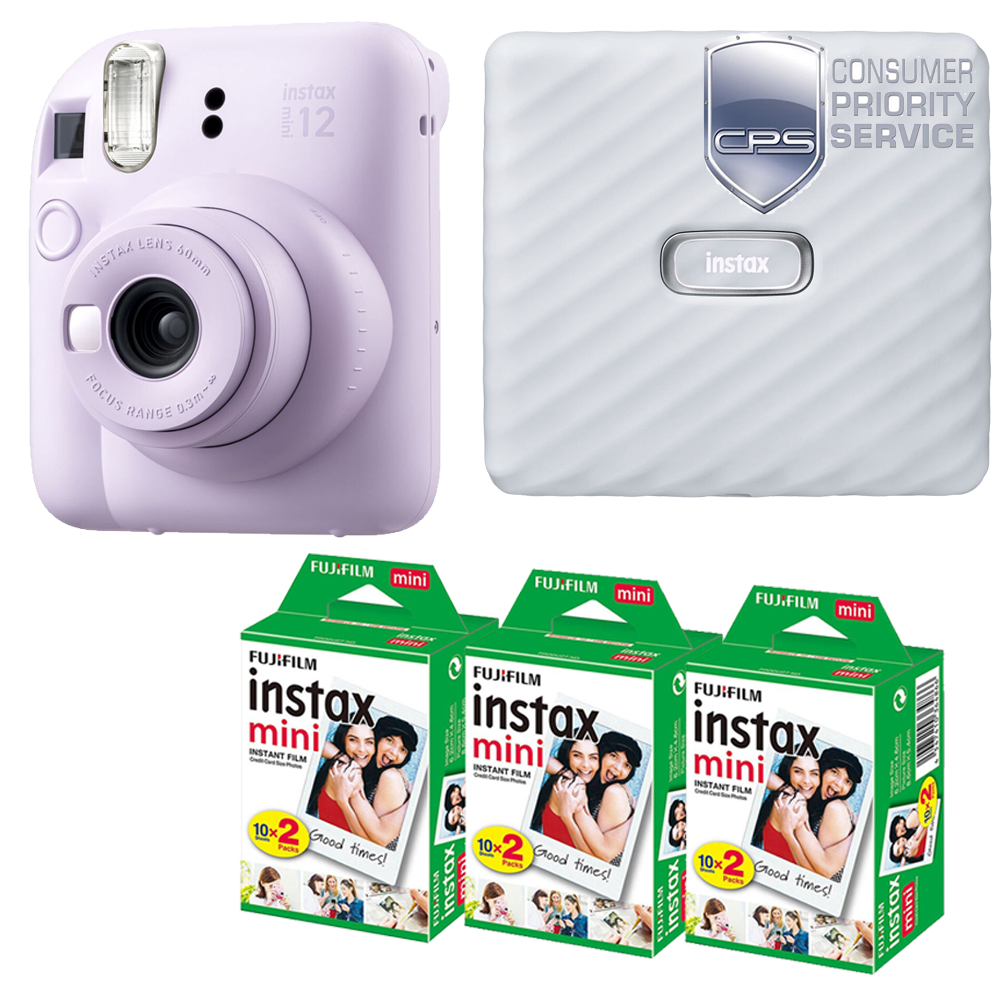 INSTAX MINI 12 Camera Purple + Mini White Printer Kit (3 Pack)+ 1YR WTY *FREE SHIPPING*