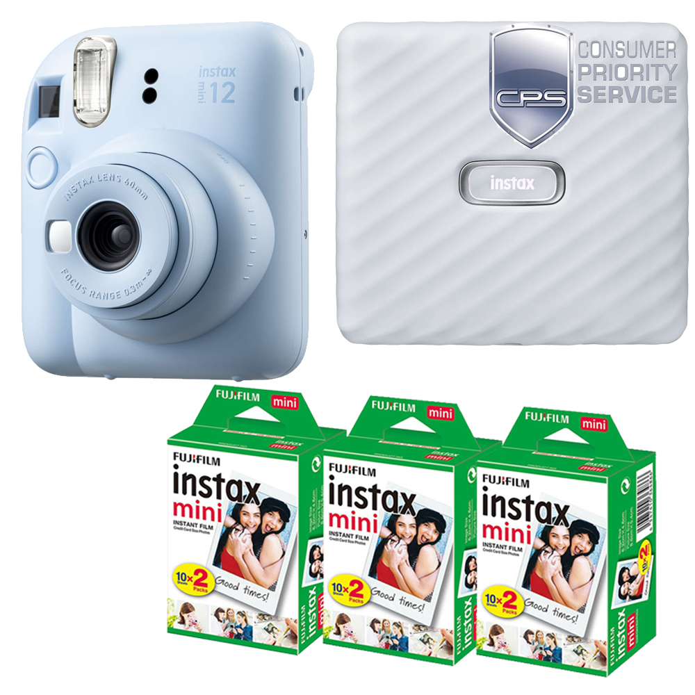 INSTAX MINI 12 Camera Blue + Mini White Printer Kit (3 Pack)+ 1YR WTY *FREE SHIPPING*