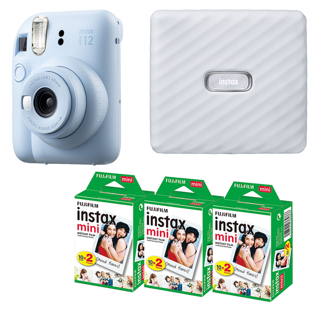INSTAX MINI 12 Film Camera Blue+Mini Film White Printer Kit -3 Pack *FREE SHIPPING*