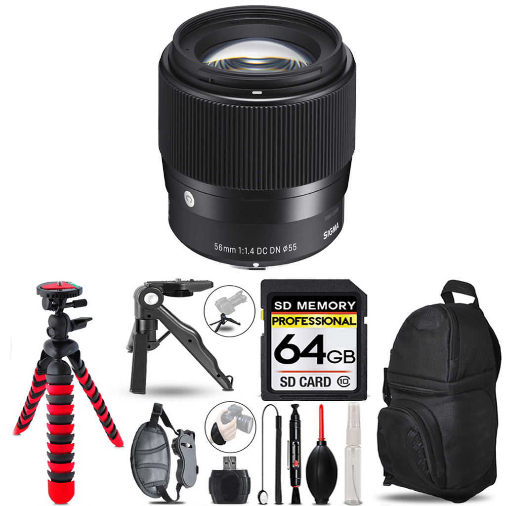 56mm f/1.4 DC DN Lens for Sony E + Tripod+Backpack -64GB Accessory Bundle *FREE SHIPPING*
