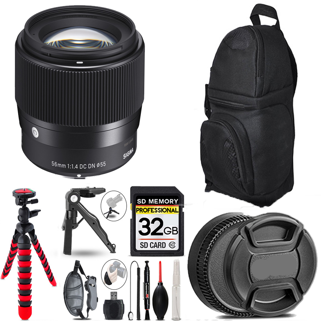 56mm f/1.4 DC DN Lens for Sony E + Tripod+Backpack -32GB Accessory Bundle *FREE SHIPPING*