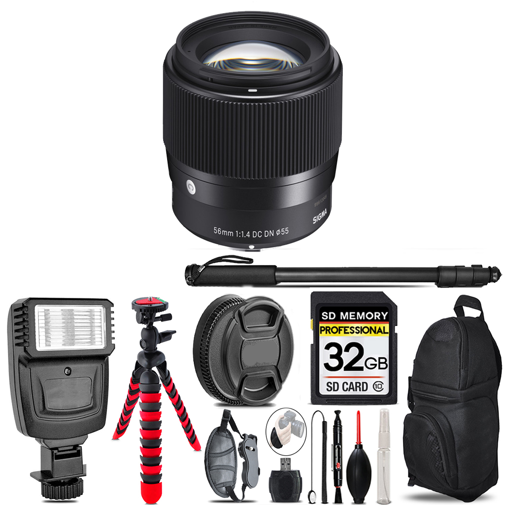 56mm f/1.4 DC DN Contemporary Lens for Sony E + Flash - 32GB Accessory Kit *FREE SHIPPING*