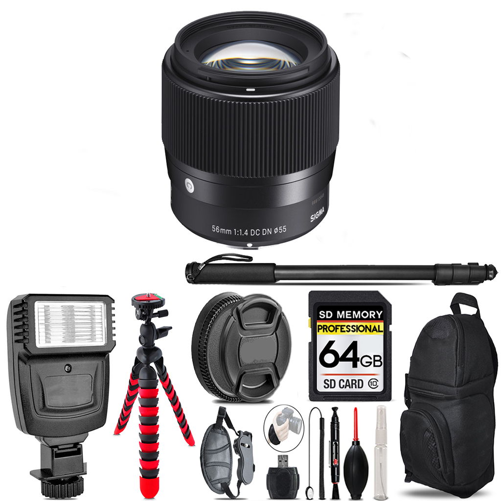 56mm f/1.4 DC DN Lens for Sony E  - Video Kit+Flash-64GB Accessory Bundle *FREE SHIPPING*