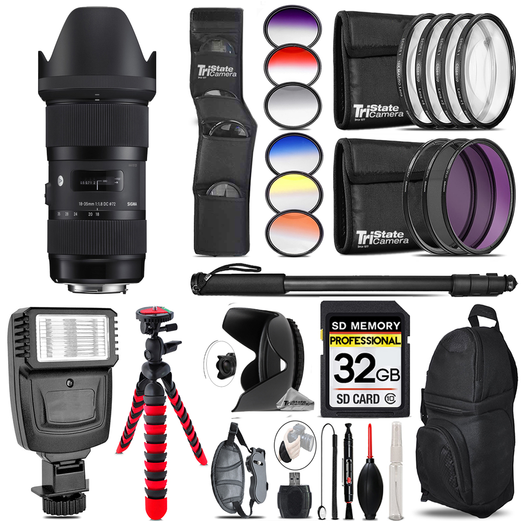 DC 18-35/1.8 Art Lens F/Nikon +Flash+Color Filter Set-32GB Kit *FREE SHIPPING*