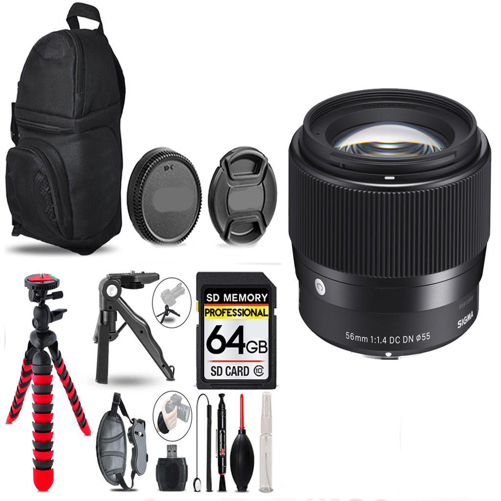 56mm f/1.4 DC DN Lens for Sony E + Tripod+Backpack-64GB Accessory Bundle *FREE SHIPPING*