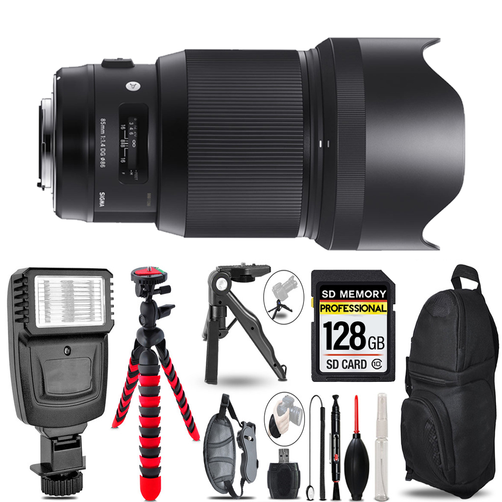 85mm f/1.4 DG HSM Lens for Nikon F + Slave Flash + Tripod - 128GB Bundle *FREE SHIPPING*