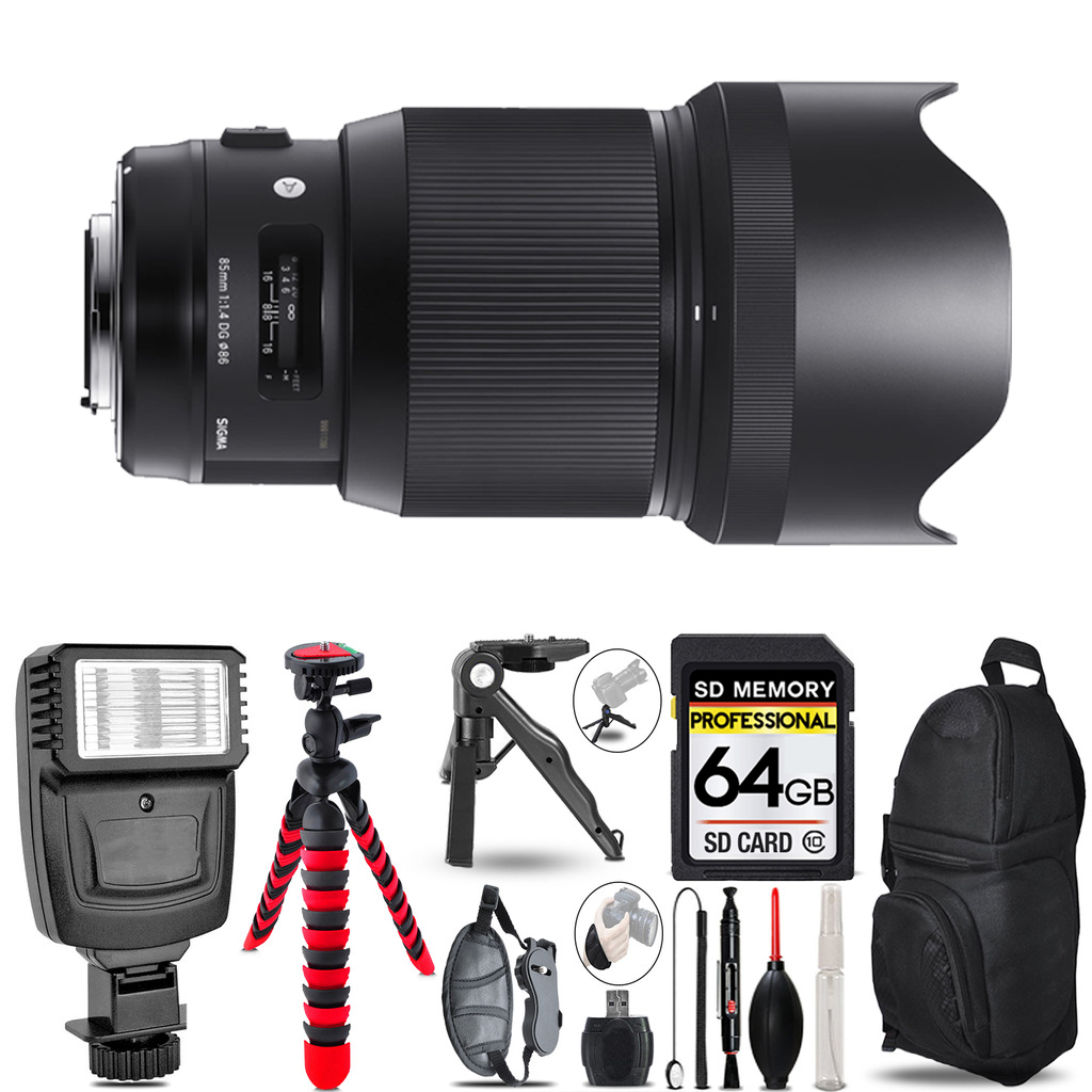 85mm f/1.4 DG HSM Lens for Nikon F + Slave Flash + Tripod - 64GB Bundle *FREE SHIPPING*