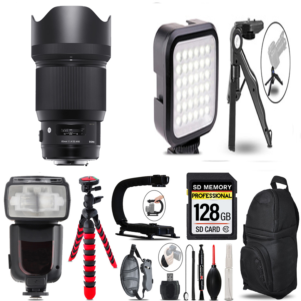 85mm f/1.4 DG HSM Art Lens for Nikon F + LED Light + Tripod - 128GB Bundle *FREE SHIPPING*