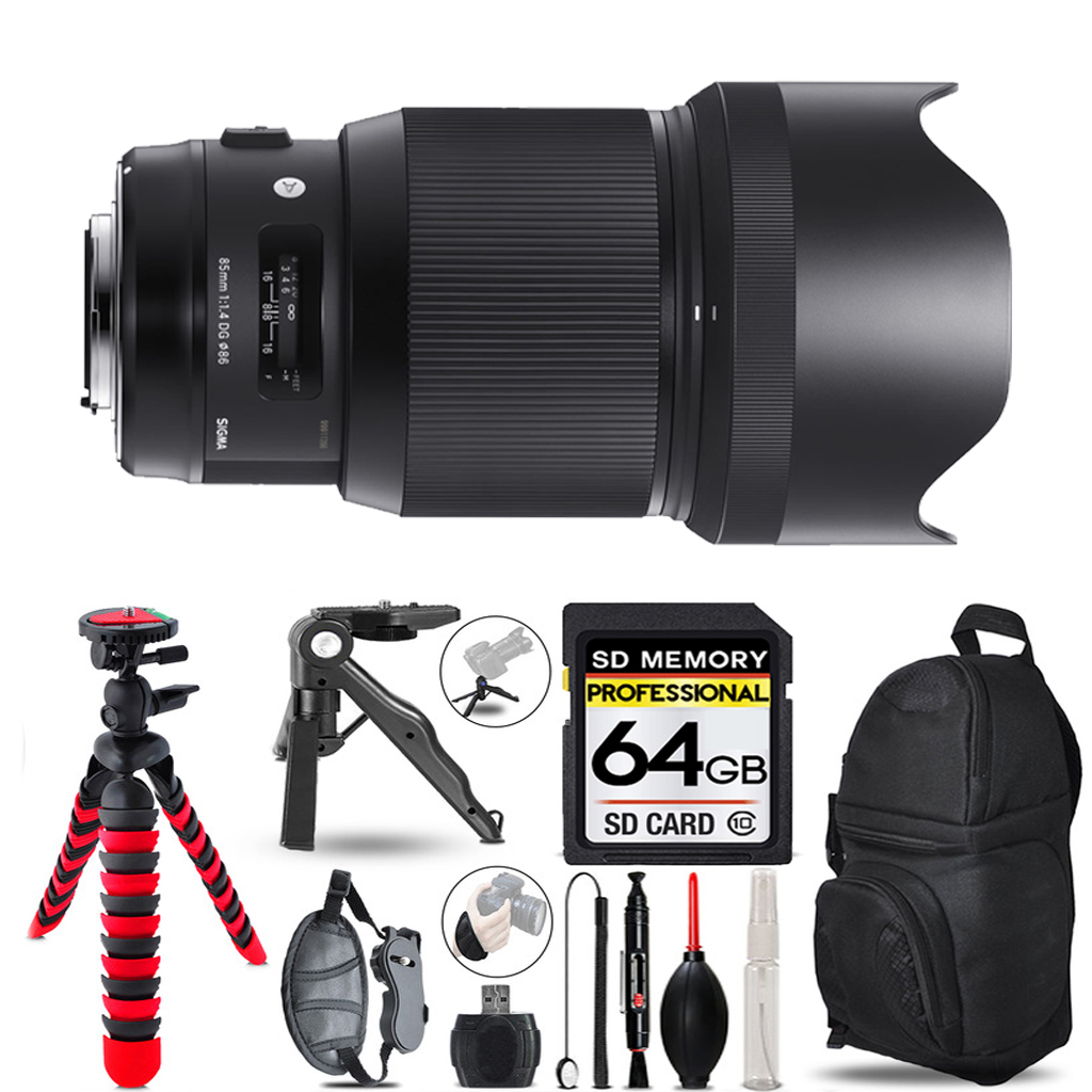 85mm f/1.4 DG HSM Lens for Nikon F+ Tripod+Backpack -64GB Accessory Bundle *FREE SHIPPING*