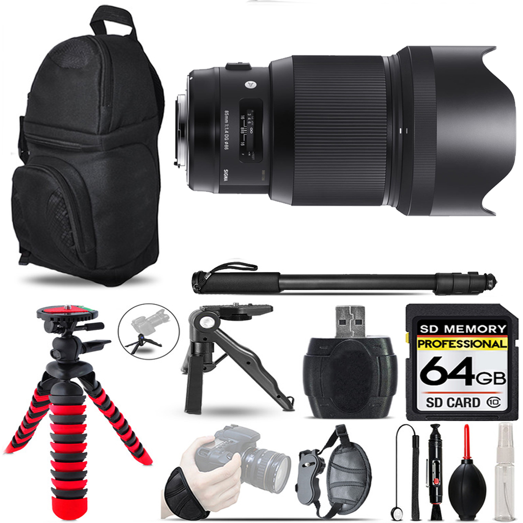 85mm f/1.4 DG HSM Art Lens for Nikon F+Monopad - 64GB Accessory Kit *FREE SHIPPING*