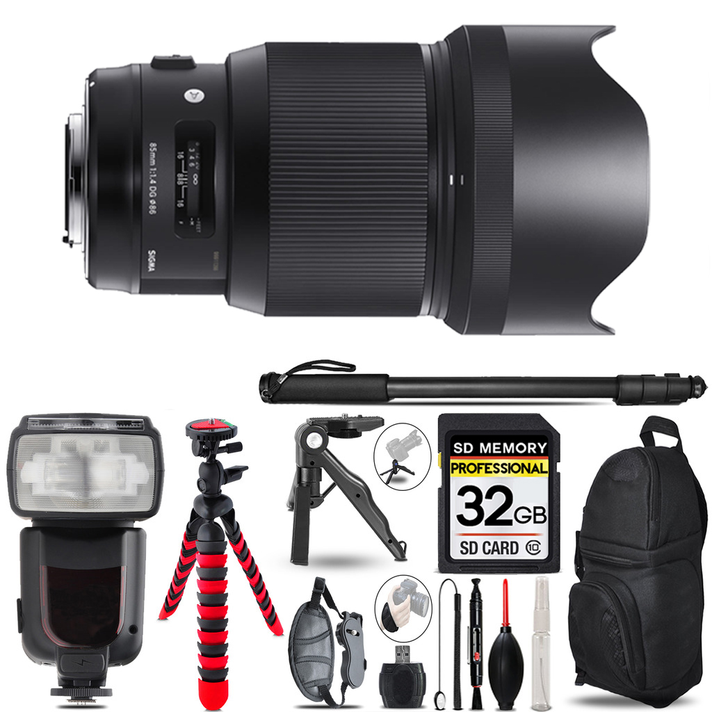 85mm f/1.4 DG HSM Art Lens for Nikon F  + Monopod - 32GB Accessory Bundle *FREE SHIPPING*