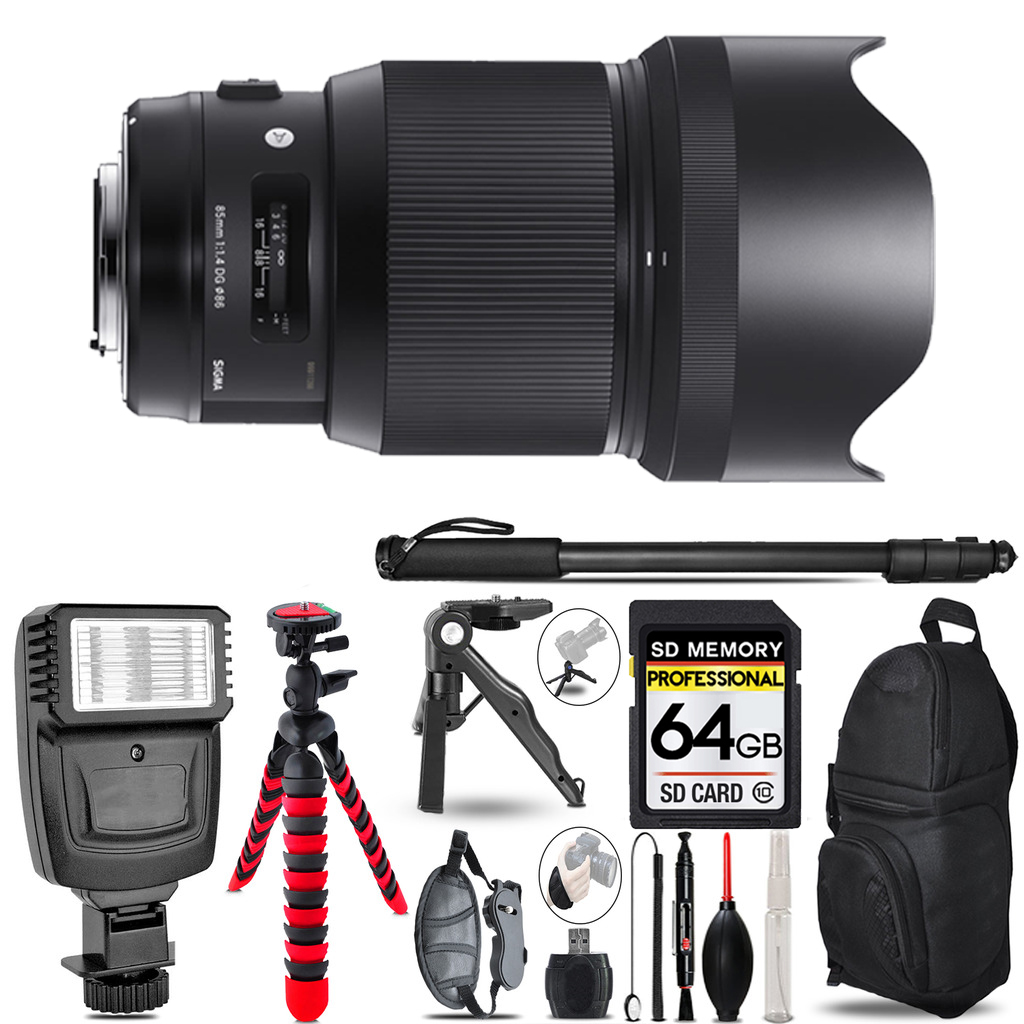 85mm f/1.4 DG HSM Lens for Nikon F-Slave Flash+Tripod-64GB AccessoryBundle *FREE SHIPPING*