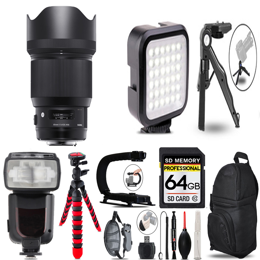 85mm f/1.4 DG HSM Lens for Nikon F +LED Light+Tripod-64GB Accessory Bundle *FREE SHIPPING*