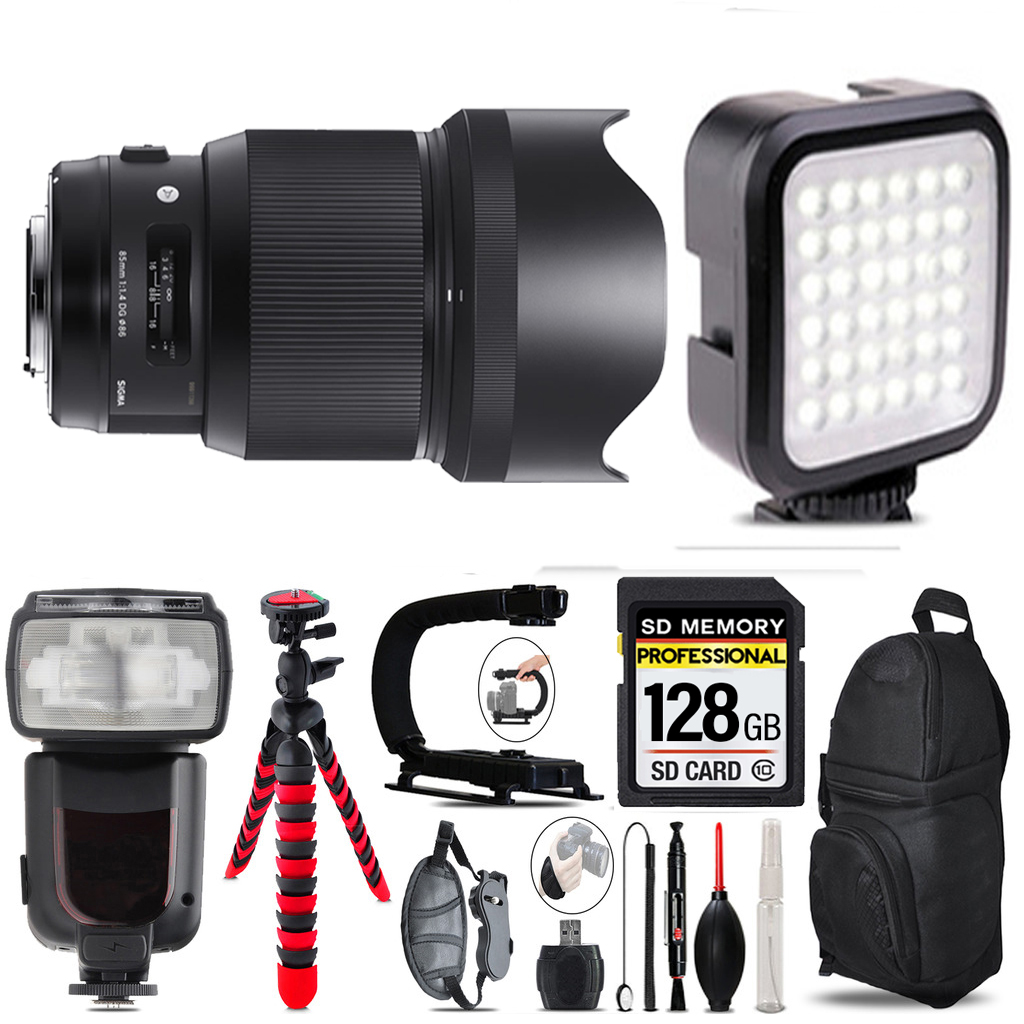 85mm f/1.4 DG HSM Lens for Nikon F + LED Light - 128GB Accessory Bundle *FREE SHIPPING*