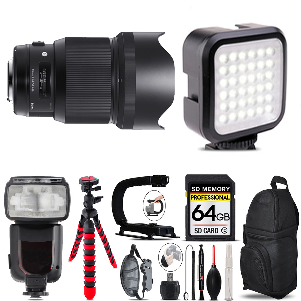 85mm f/1.4 DG HSM Art Lens for Nikon F  +LED Light - 64GB Accessory Bundle *FREE SHIPPING*