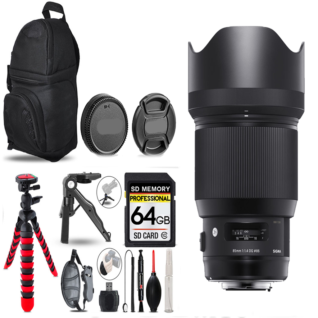 85mm f/1.4 DG HSM Lens for Nikon F+ Tripod+Backpack-64GB Accessory Bundle *FREE SHIPPING*