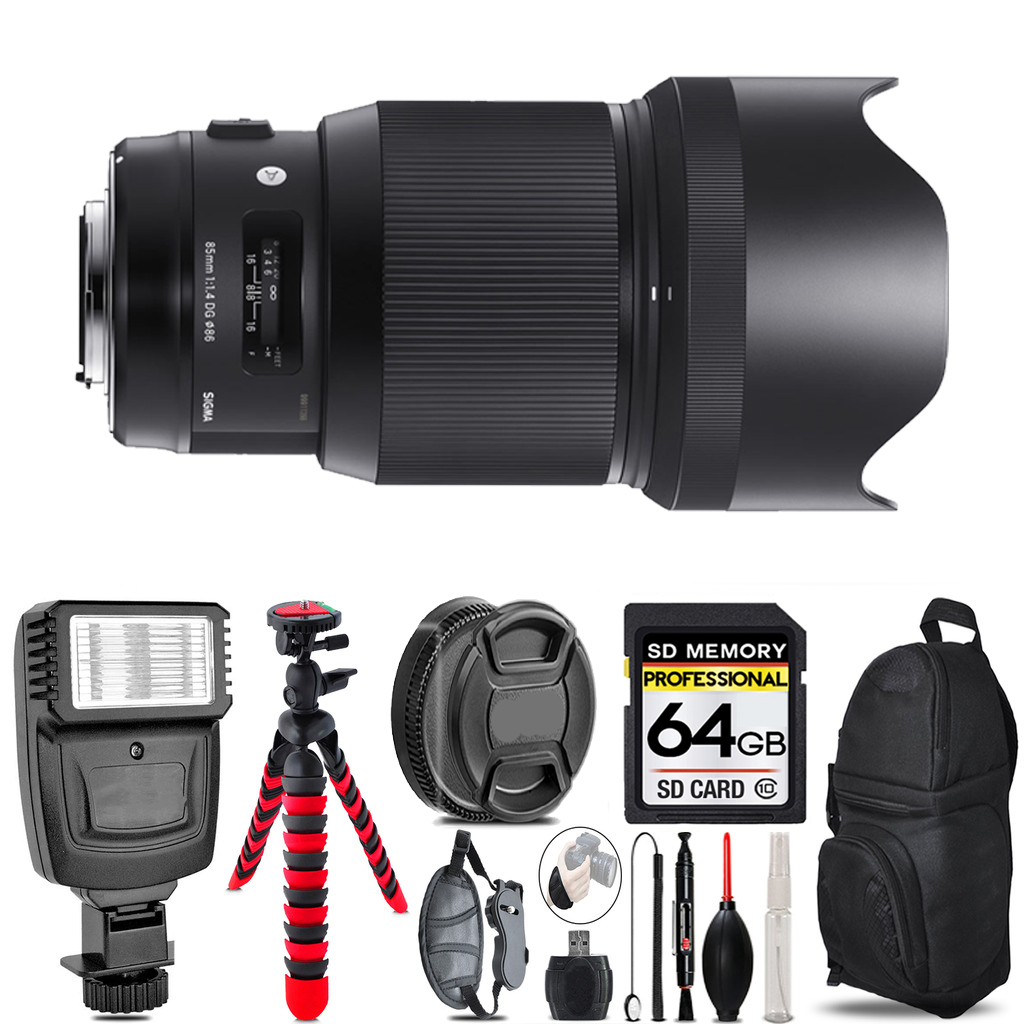 85mm f/1.4 DG HSM Lens for Nikon F+Flash+Tripod & More -64GB Accessory Kit *FREE SHIPPING*