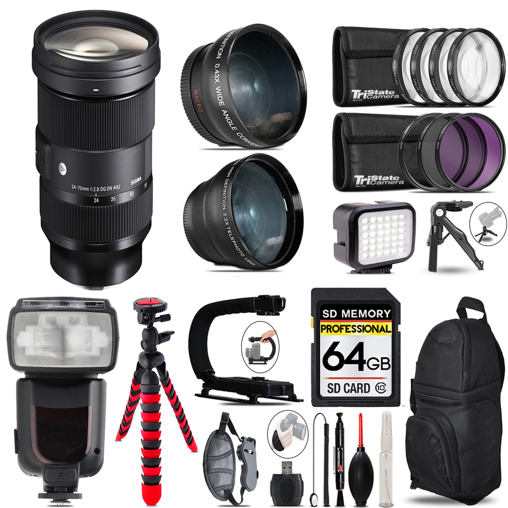 24-70mm f/2.8 DG DN Art Lens for Sony E+ LED Light +Tripod -64GB Kit *FREE SHIPPING*