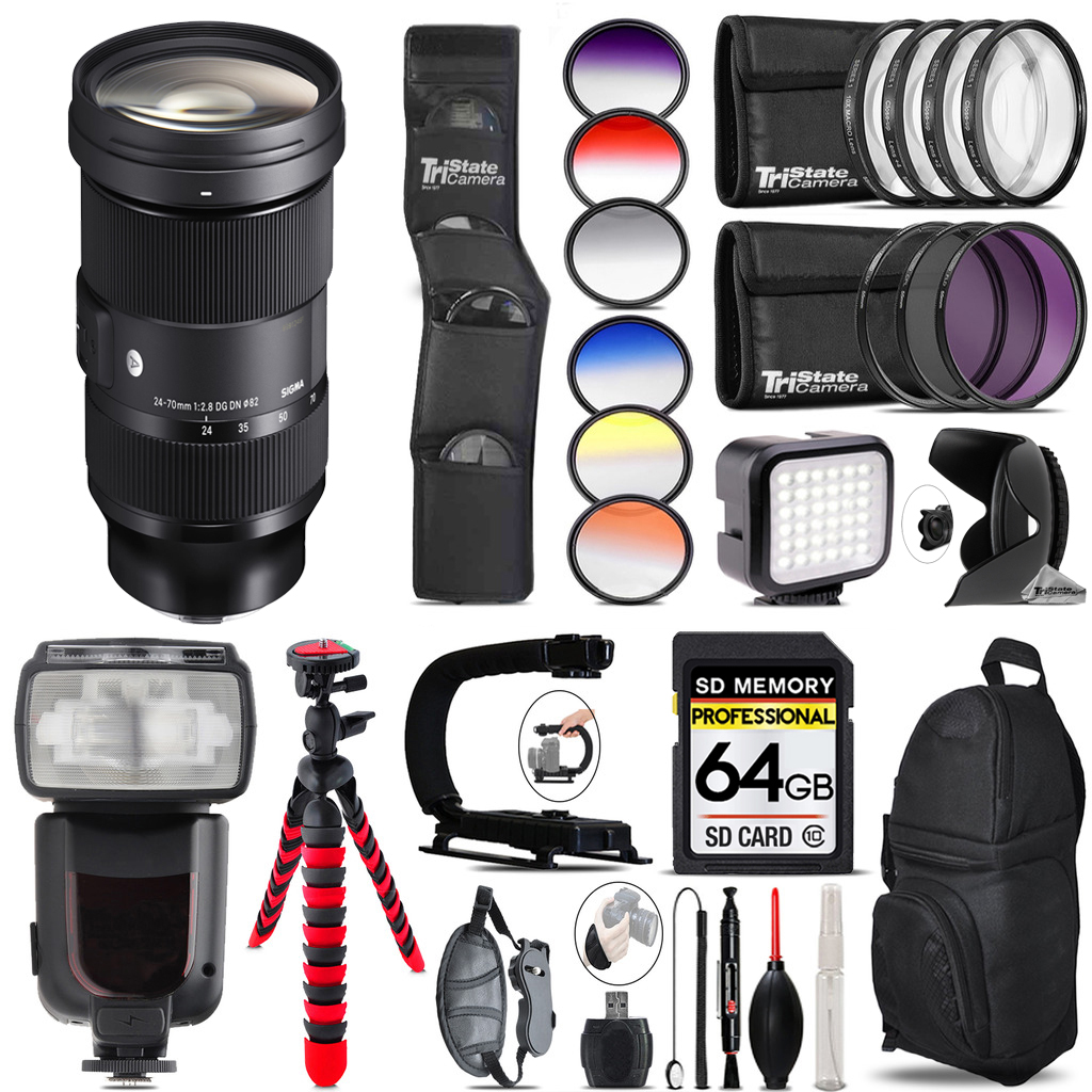 24-70mm f/2.8 DG DN Art Lens for Sony E+ LED Light -64GB Kit Bundle *FREE SHIPPING*