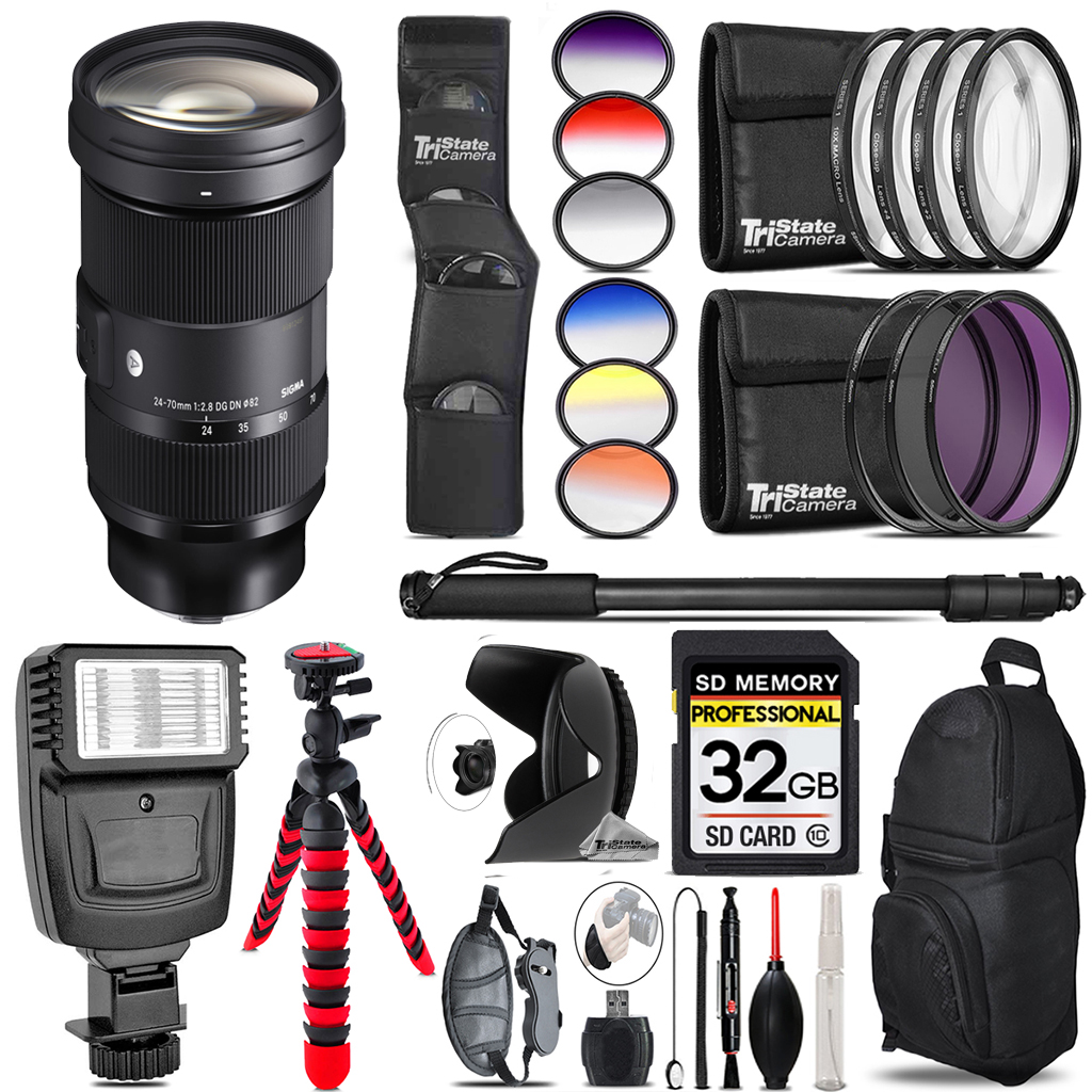 24-70mm f/2.8 DG DN Art Lens for Sony E +Flash+Color Filter Set-32GB Kit *FREE SHIPPING*