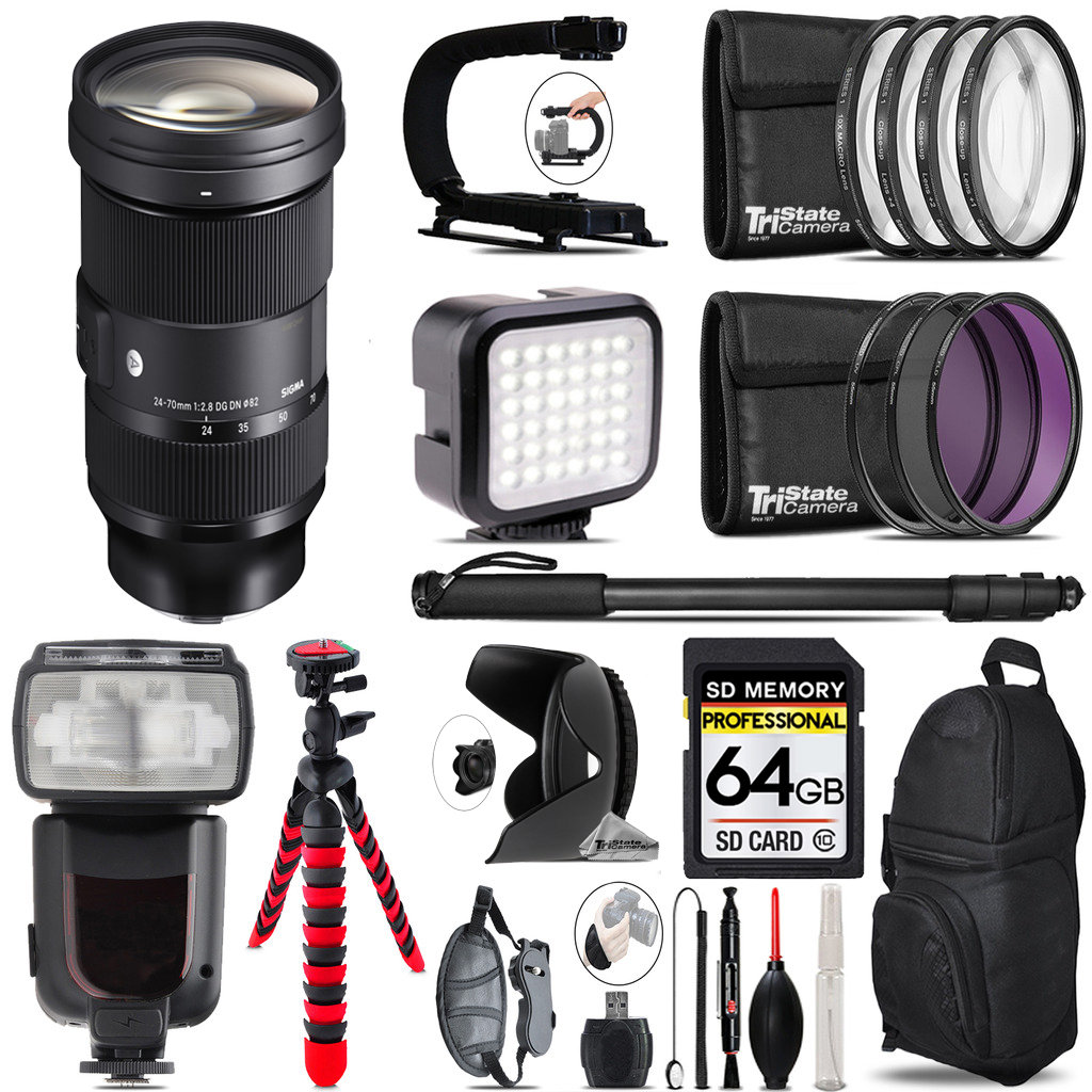 24-70mm f/2.8 DG DN Art Lens for Sony E+ LED Flash+ Bag -64GB Bundle *FREE SHIPPING*