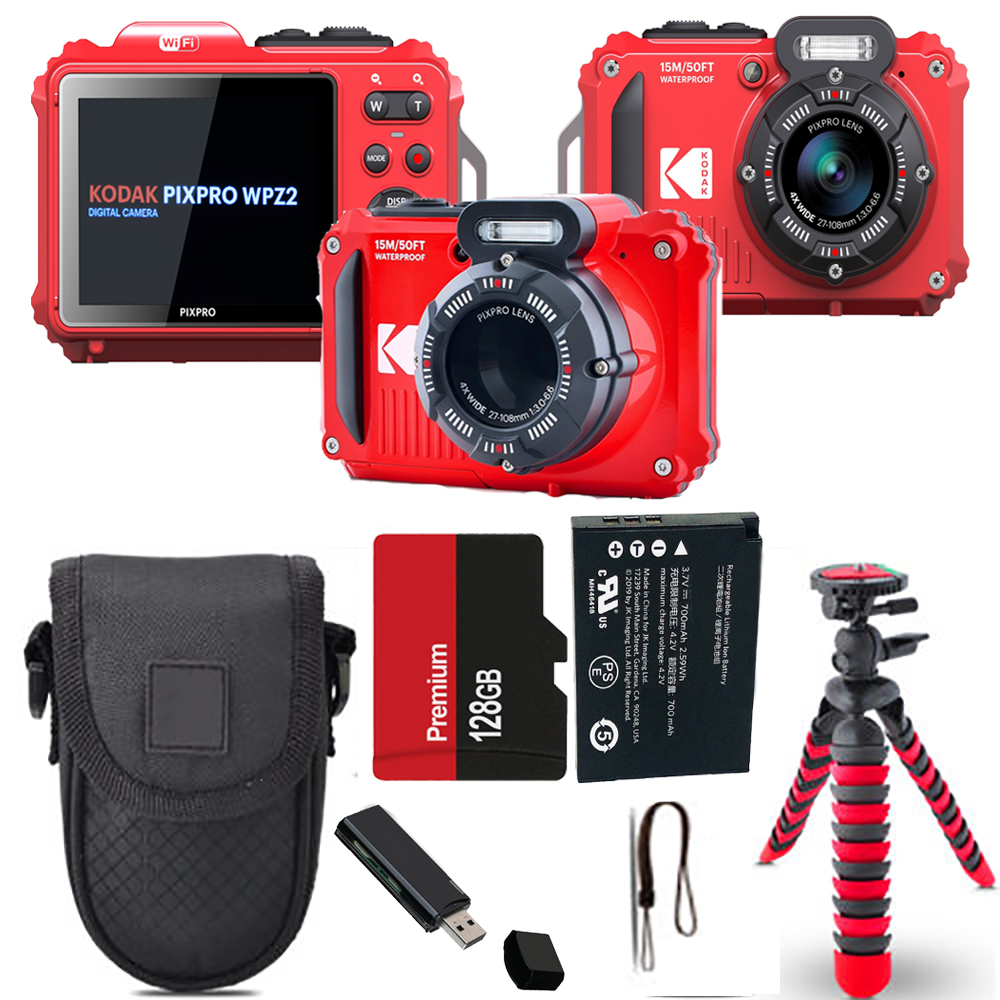 PIXPRO WPZ2 Digital Camera (Red)+ Spider Tripod + Case - 128GB Kit *FREE SHIPPING*