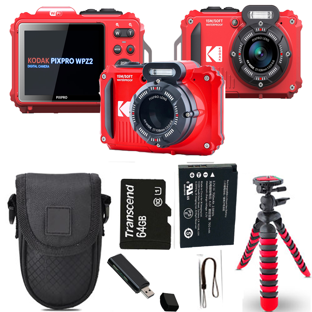 PIXPRO WPZ2 Digital Camera (Red)+ Spider Tripod + Case - 64GB Kit *FREE SHIPPING*