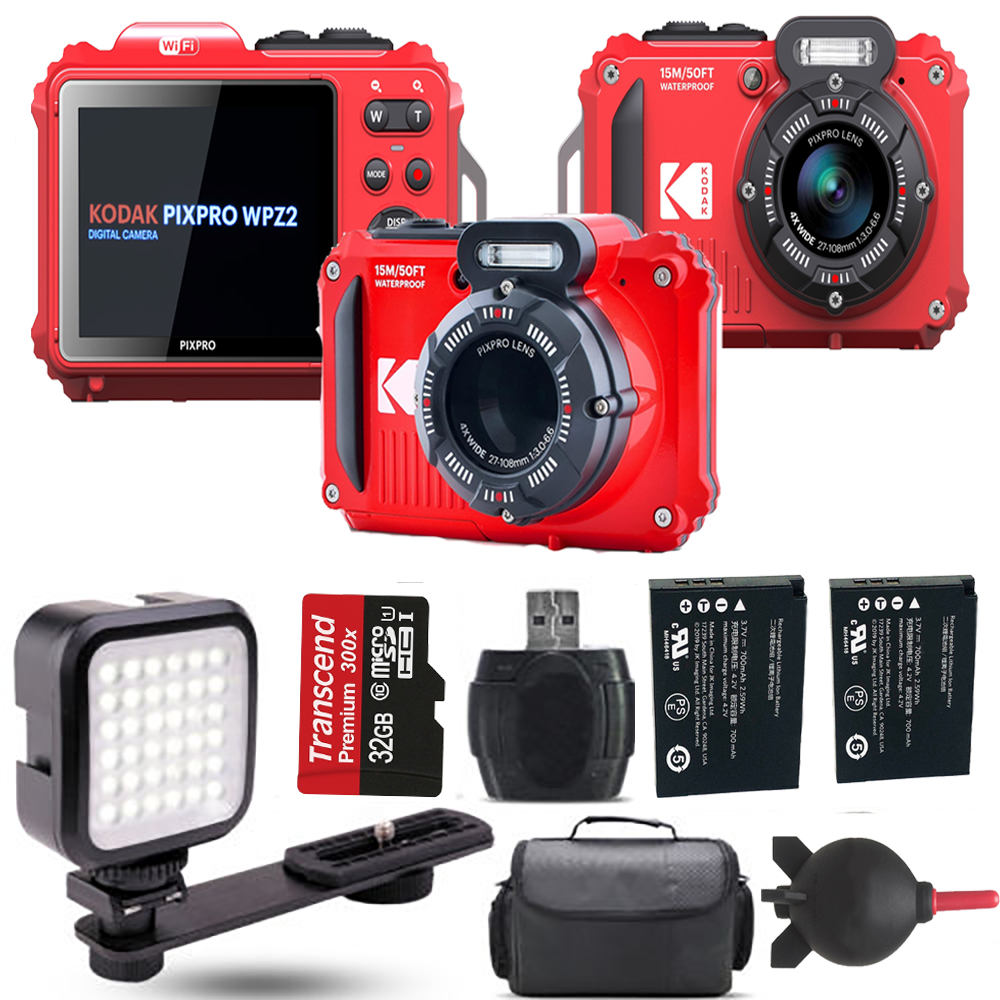 PIXPRO WPZ2 Digital Camera (Red)+ Extra Battery + LED - 32GB Kit *FREE SHIPPING*