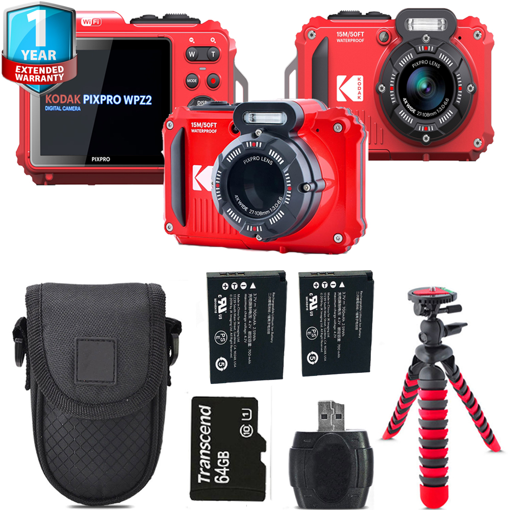 PIXPRO WPZ2 Digital Camera (Red) + Extra Battery + 1 Yr Warranty -64GB *FREE SHIPPING*