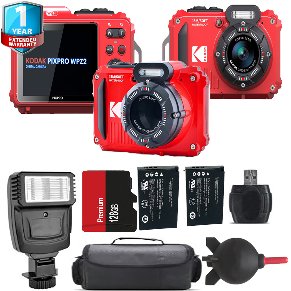 PIXPRO WPZ2 Digital Camera (Red) + Extra Battery + Flash+ 1 Yr Warranty *FREE SHIPPING*