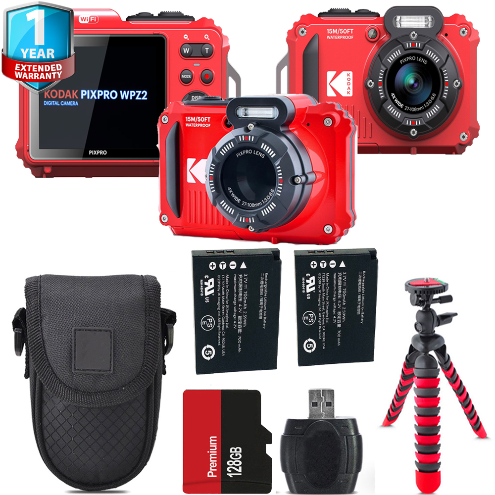 PIXPRO WPZ2 Digital Camera (Red) + Extra Battery +1 Yr Warranty  +128GB *FREE SHIPPING*