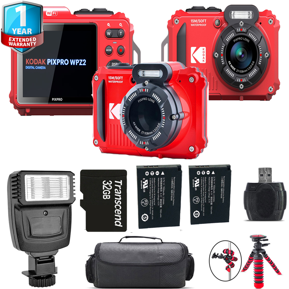 PIXPRO WPZ2 Digital Camera (Red) + Extra Battery +1 Yr Warranty + 32GB *FREE SHIPPING*