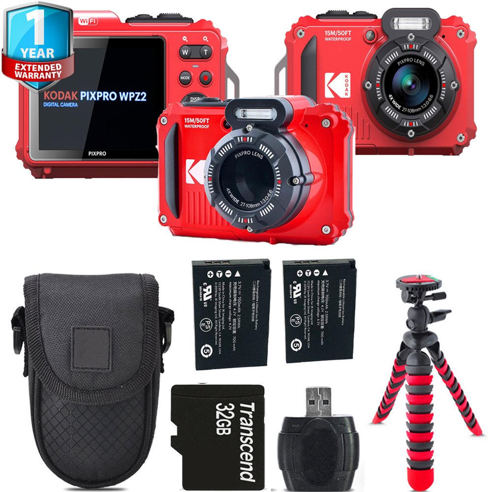 PIXPRO WPZ2 Digital Camera (Red) + 1 Yr Warranty +Tripod + Case -32GB *FREE SHIPPING*