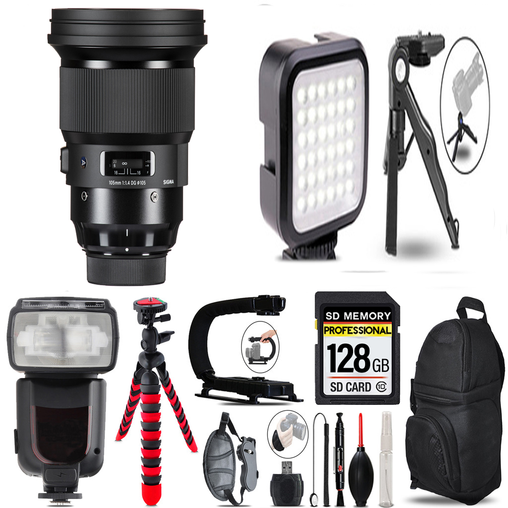 105mm f/1.4 DG Art Lens Sony E+ LED Light+Tripod -128GB Accessory Bundle *FREE SHIPPING*