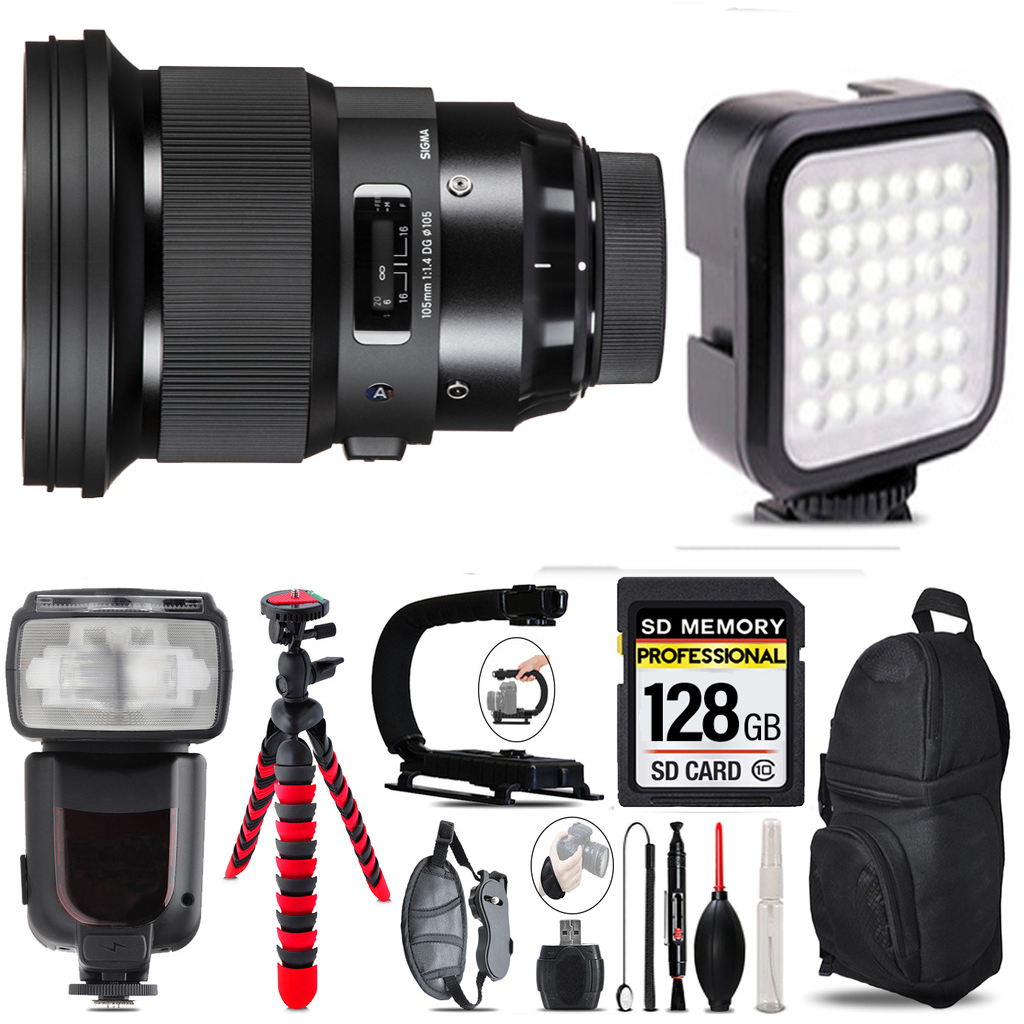 105mm f/1.4 DG HSM Art Lens for Sony E+ LED Light - 128GB Accessory Bundle *FREE SHIPPING*