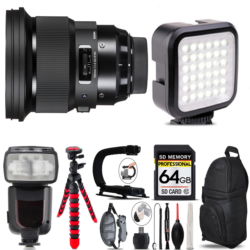 105mm f/1.4 DG HSM Art Lens for Sony E+LED Light - 64GB Accessory Bundle *FREE SHIPPING*