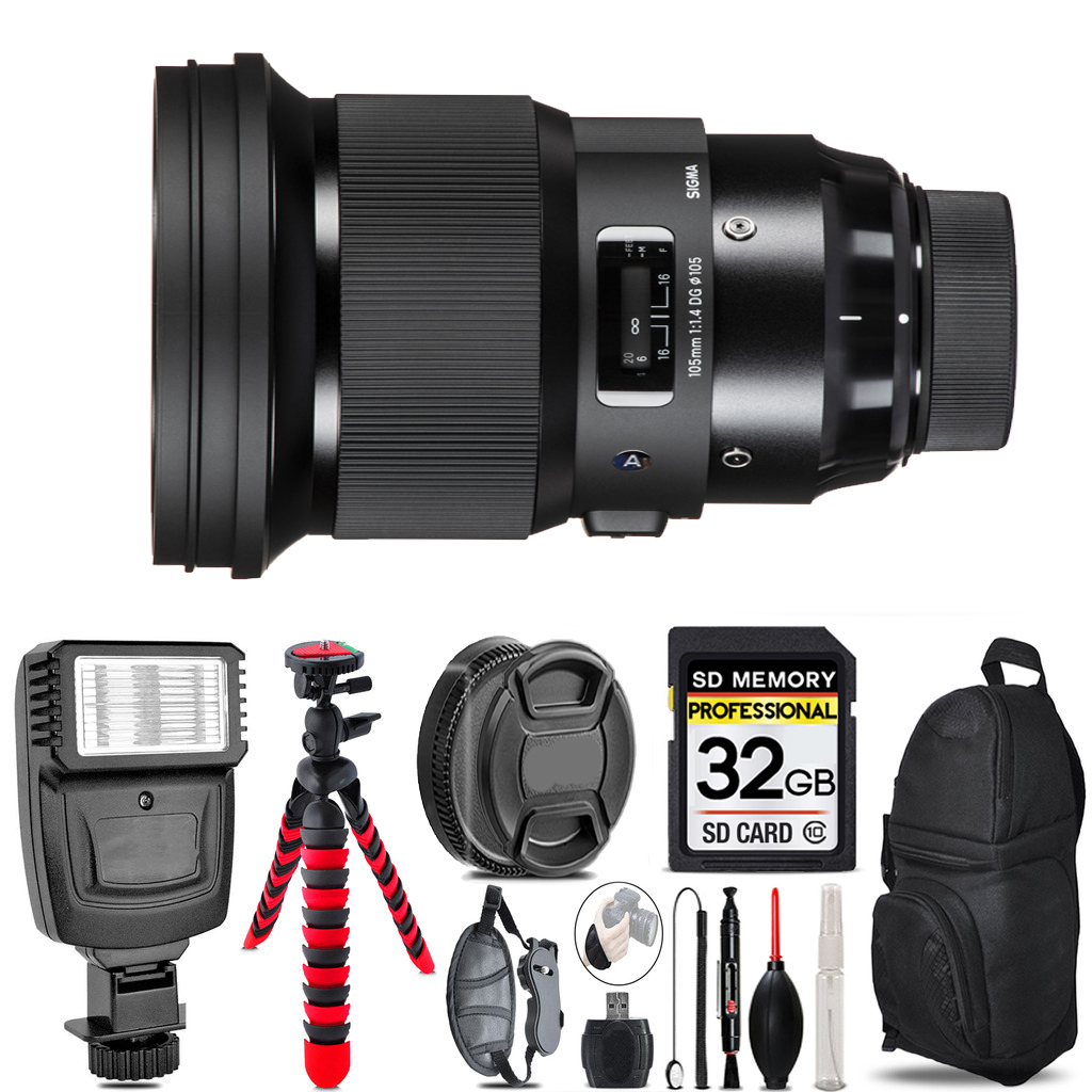 105mm f/1.4 DG Art Lens Sony E+ Flash +  Tripod & More -32GB Accessory Kit *FREE SHIPPING*