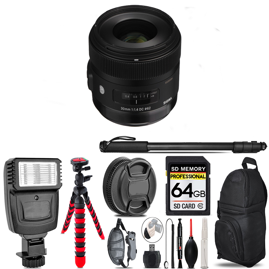 30mm f/1.4 DC HSM Lens Sony A - Video Kit +  Flash - 64GB Accessory Bundle *FREE SHIPPING*