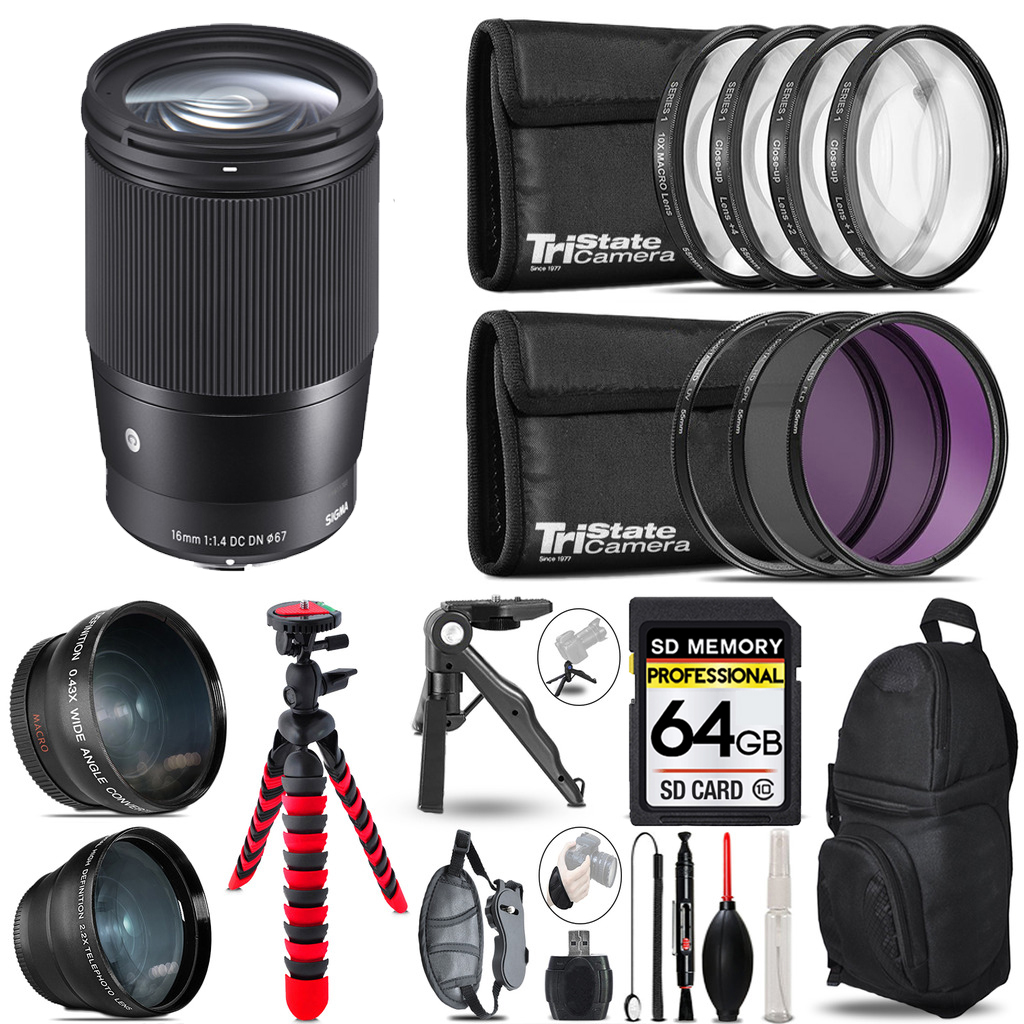 16mm f/1.4 DC DN Contemporary Lens Sony E 3 Lenses+ Tripod +Backpack -64GB *FREE SHIPPING*