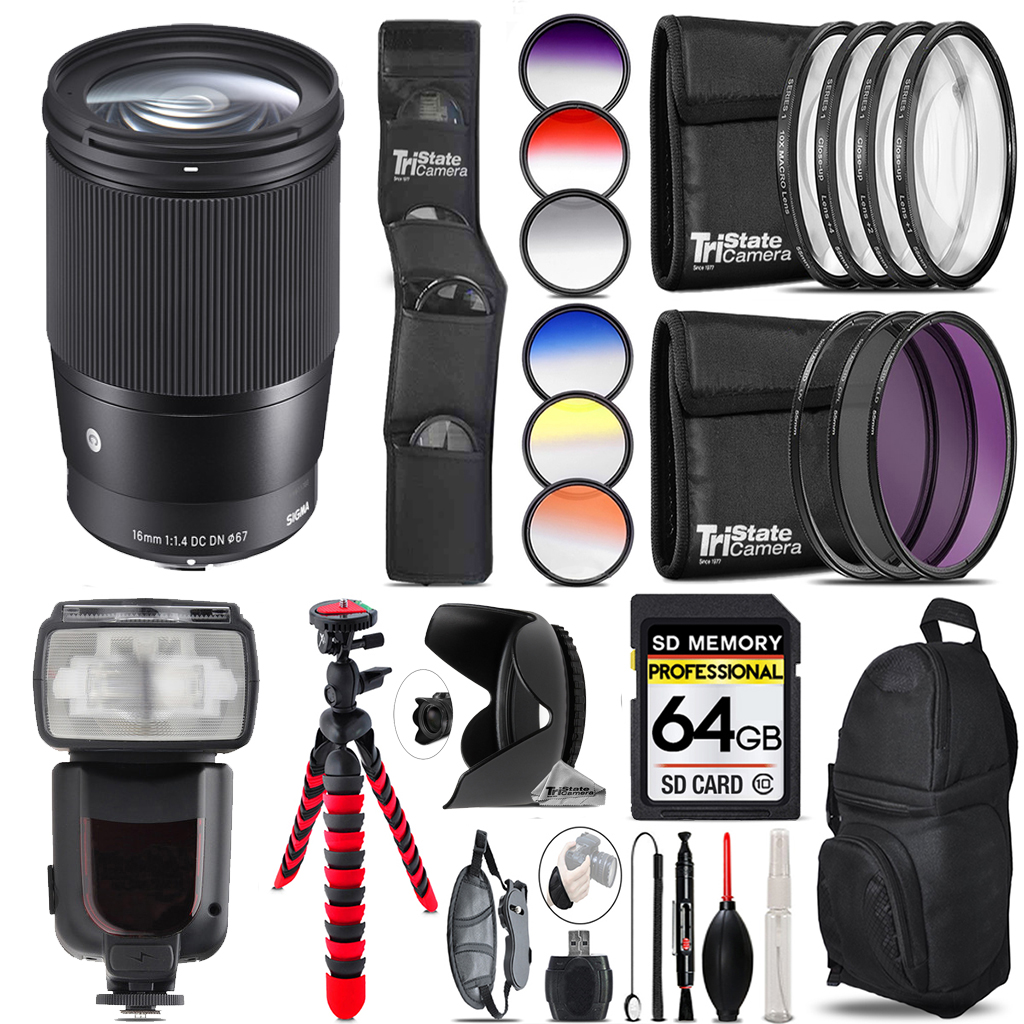 16mm f/1.4 DC DN Contemporary Lens Sony E+13 Piece Filter&More-64GB Kit *FREE SHIPPING*