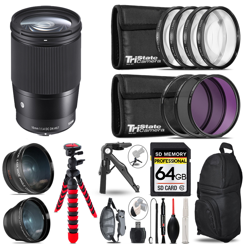 16mm f/1.4 DC DN Contemporary Lens Sony E -3 Lens+ Tripod+Backpack-64GB *FREE SHIPPING*