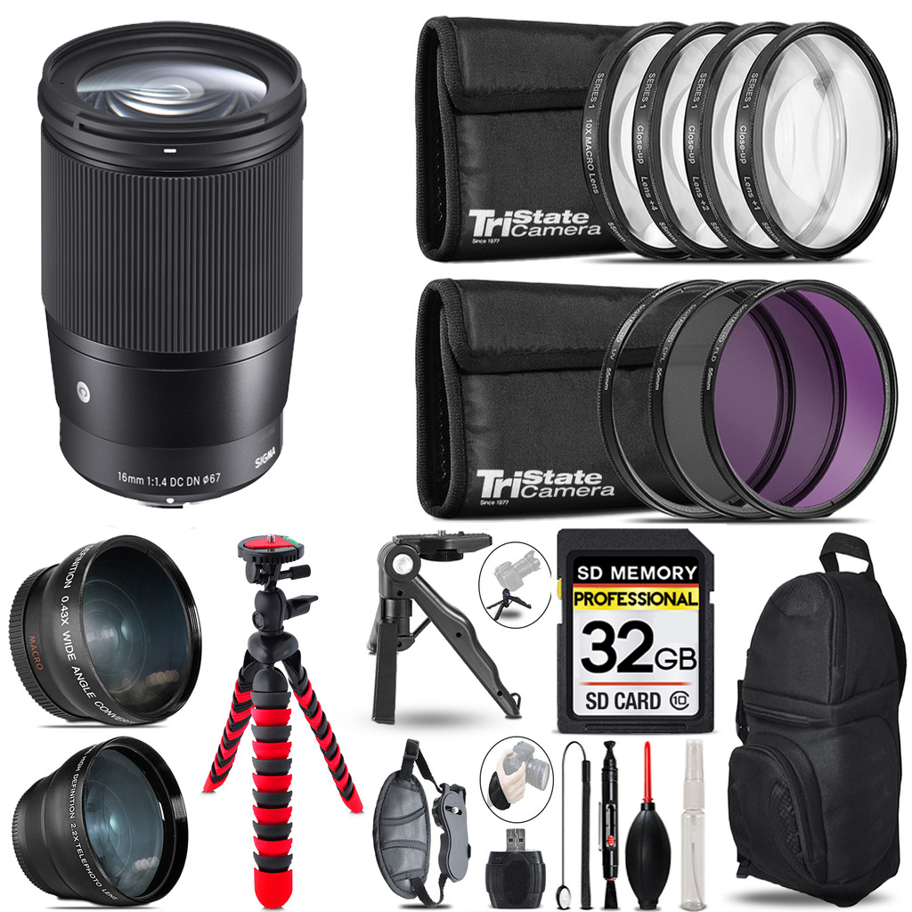 16mm f/1.4 DC DN Contemporary Lens Sony E- 3 Lens+Tripod+Backpack- 32GB *FREE SHIPPING*