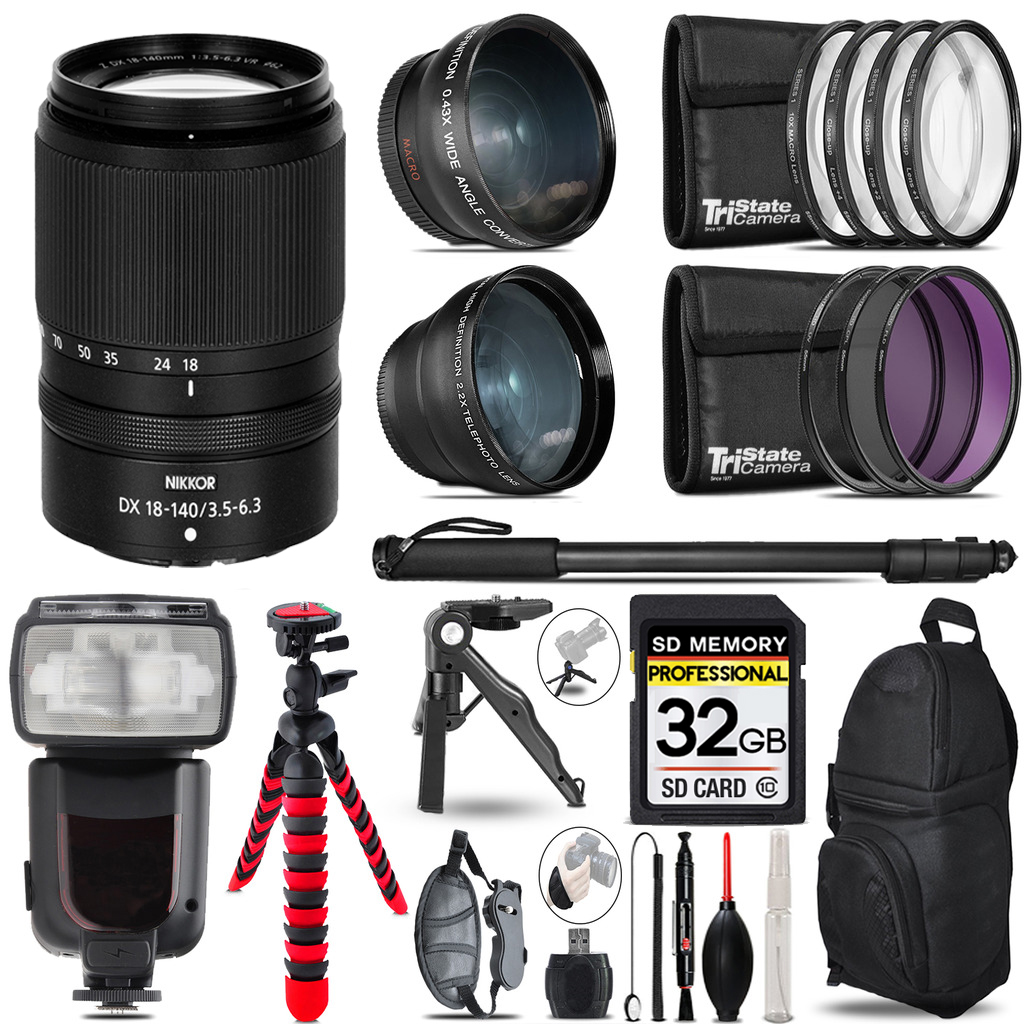 NIKON | NIKKOR Z DX 18-140mm f/3.5-6.3 VR Lens -3 Lenses+Monopod